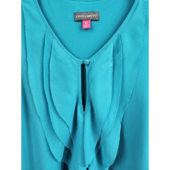 Vince Camuto Turquoise Chiffon Layered Ruffle Sleeveless Blouse Top PS - Picture 3 of 7